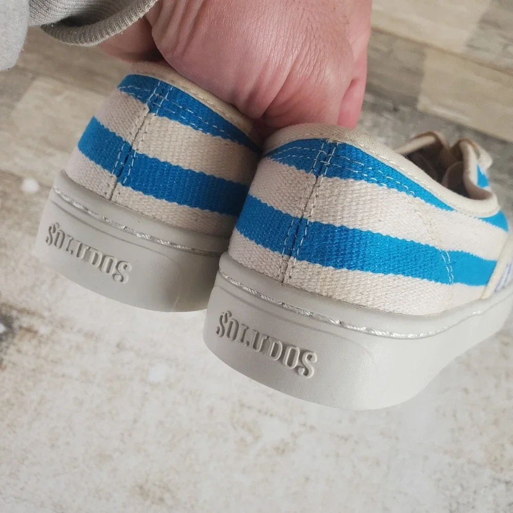 Soludos Marin Stripe Womens Shoes Sz 5.5 B Casual Sky Blue White Lace Up Sneaker